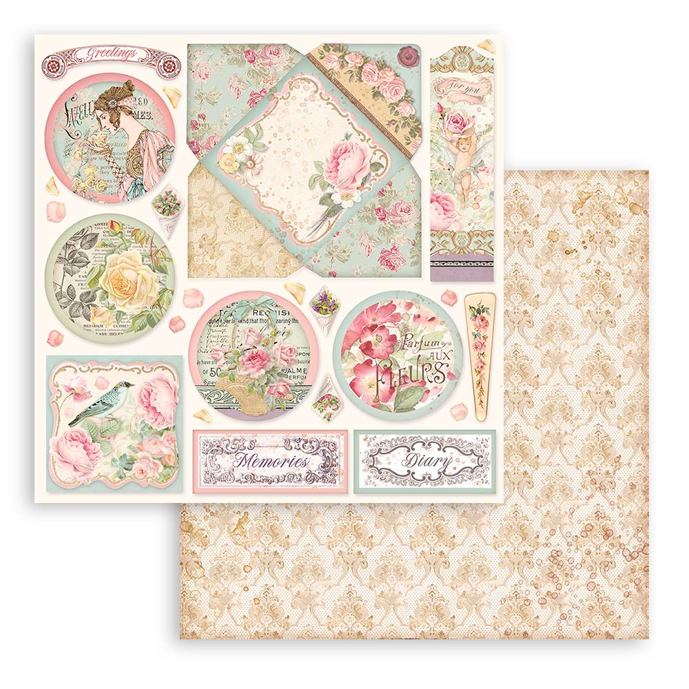 12x12 Inch - Rose Parfum - Scrapbooking Pad - Stamperia