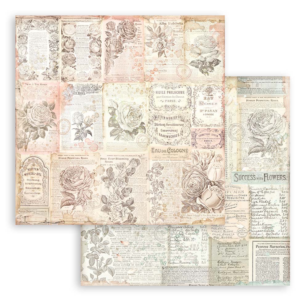 8x8 Inch - Background Selection - Rose Parfum - Scrapbooking Pad - Stamperia