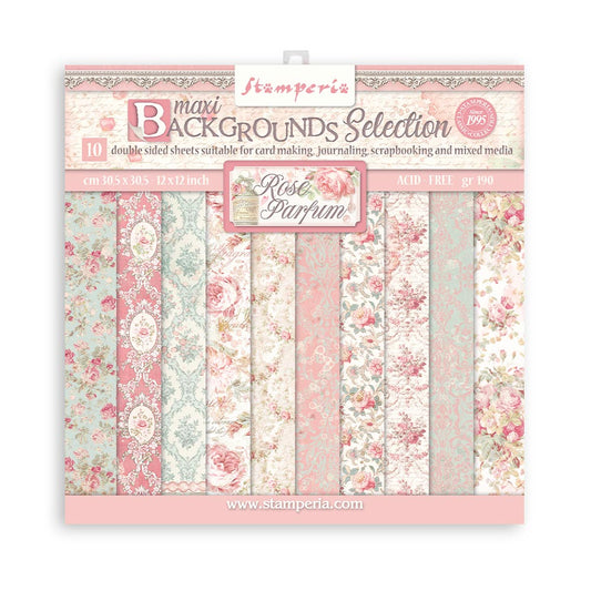 12x12 Inch - Background Selection - Rose Parfum - Scrapbooking Pad - Stamperia