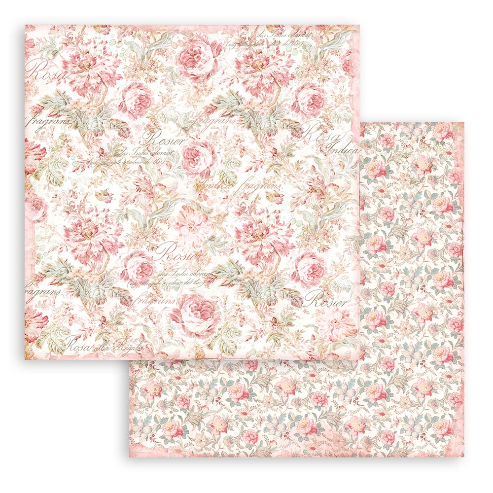 12x12 Inch - Background Selection - Rose Parfum - Scrapbooking Pad - Stamperia