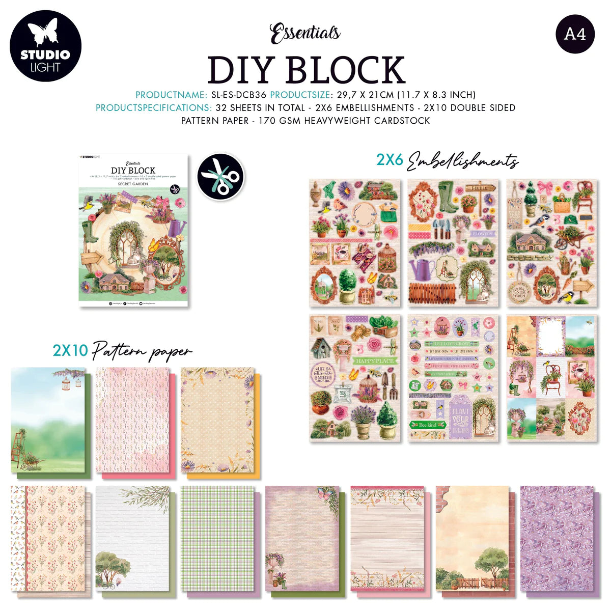 Secret Garden - A4 DIY Paper Block - Die Cuts - Studio Light