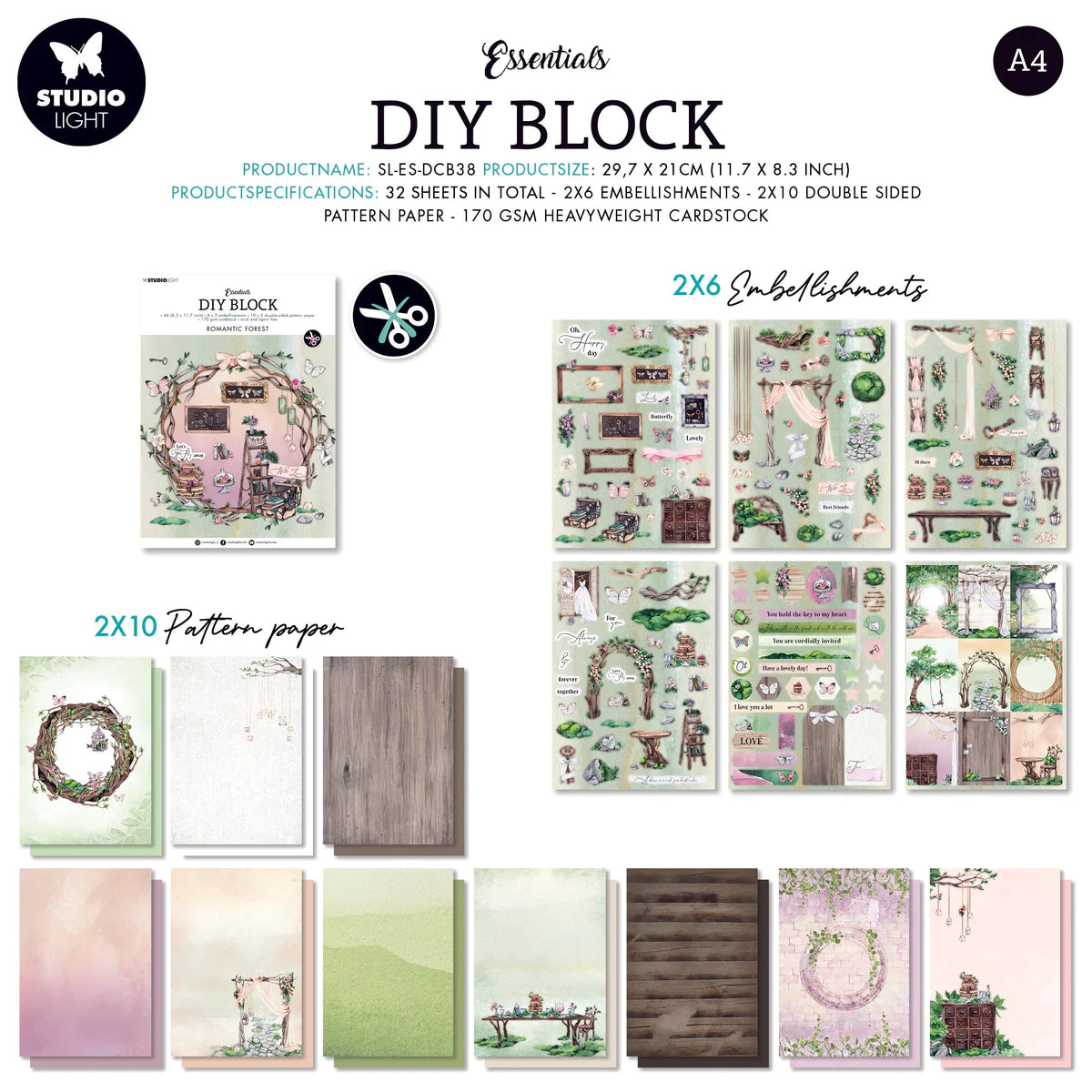 Romantic Forest - A4 DIY Paper Block - Die Cuts - Studio Light
