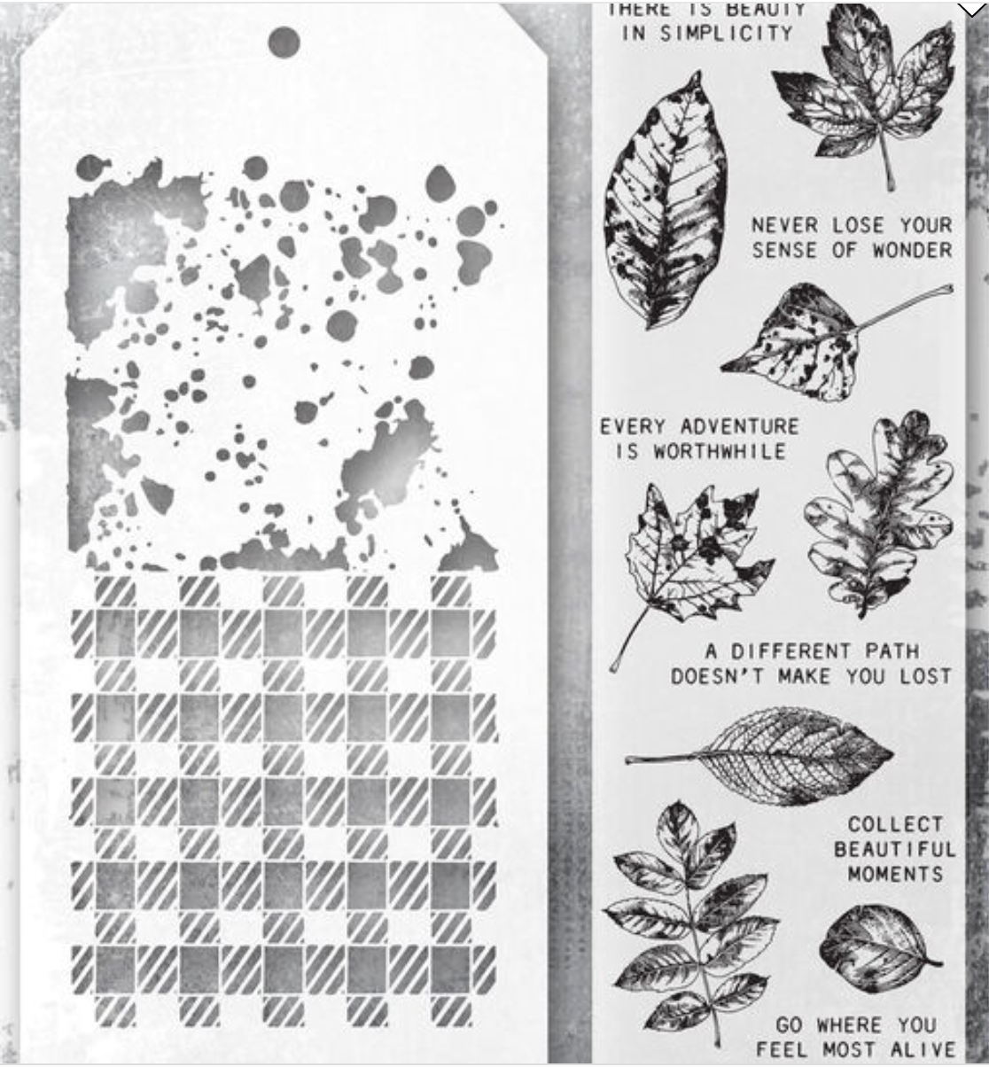 Tim Holtz Nature's Wonder Stamps and Gingham & Grime Stencils