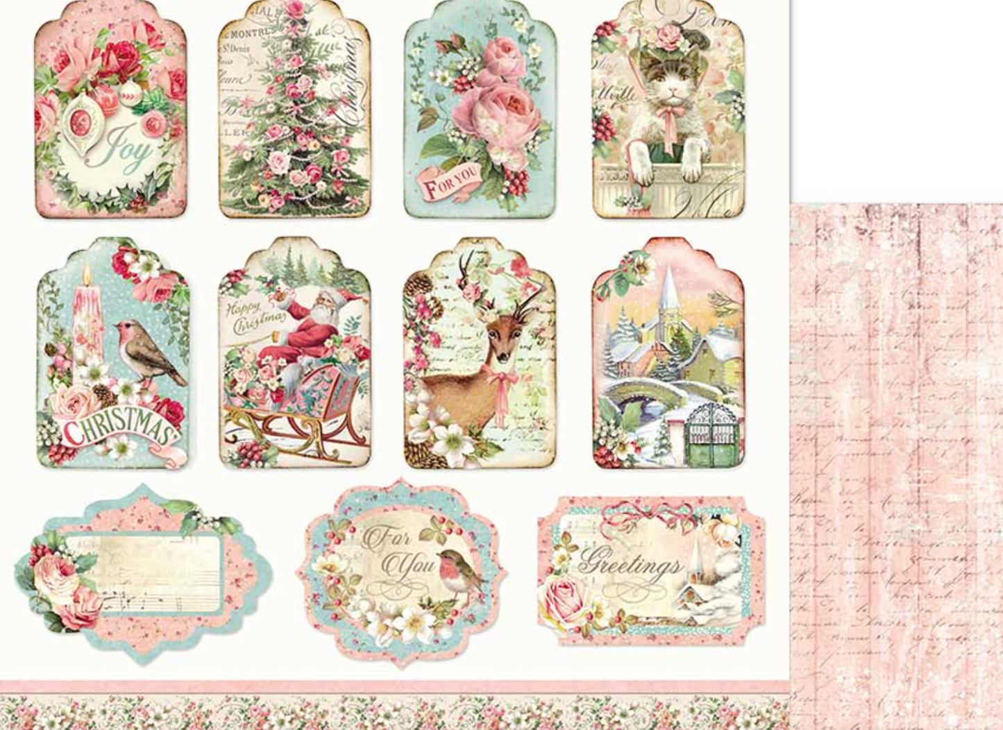 8x8 Inch - Pink Christmas - Scrapbooking Pad - Stamperia