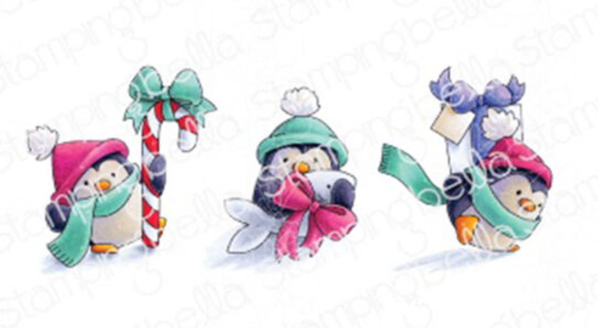 Penguins Bearing Gifts - Rubber Stamp - Stamping Bella