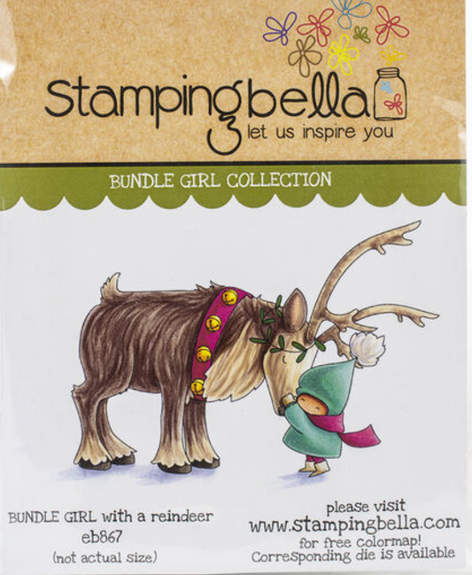 Bundle Girl With A Reindeer - Rubber Stamp - Stamping Bella