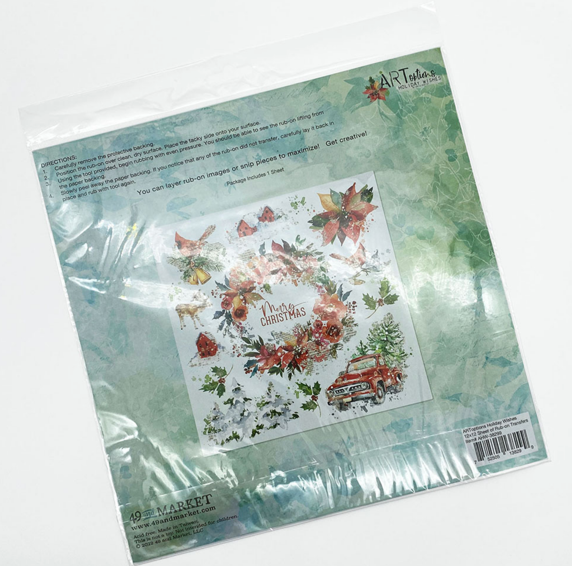 Rub-On Transfer Sheet - 12x12 Inch  - 1 Sheet - Art Options Holiday Wishes - 49 And Market