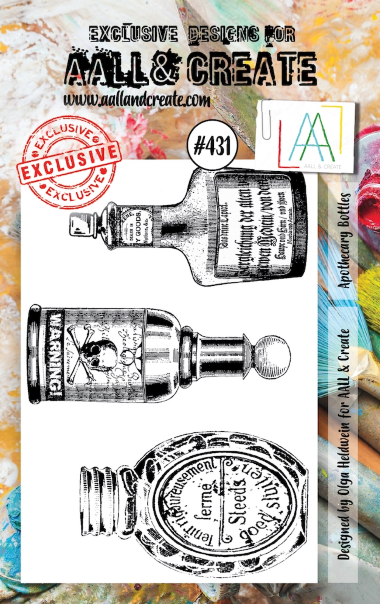 AALL and Create - APOTHECARY BOTTLES  - A7 - Designer Olga Heldwein - Clear Stamp Set - #431