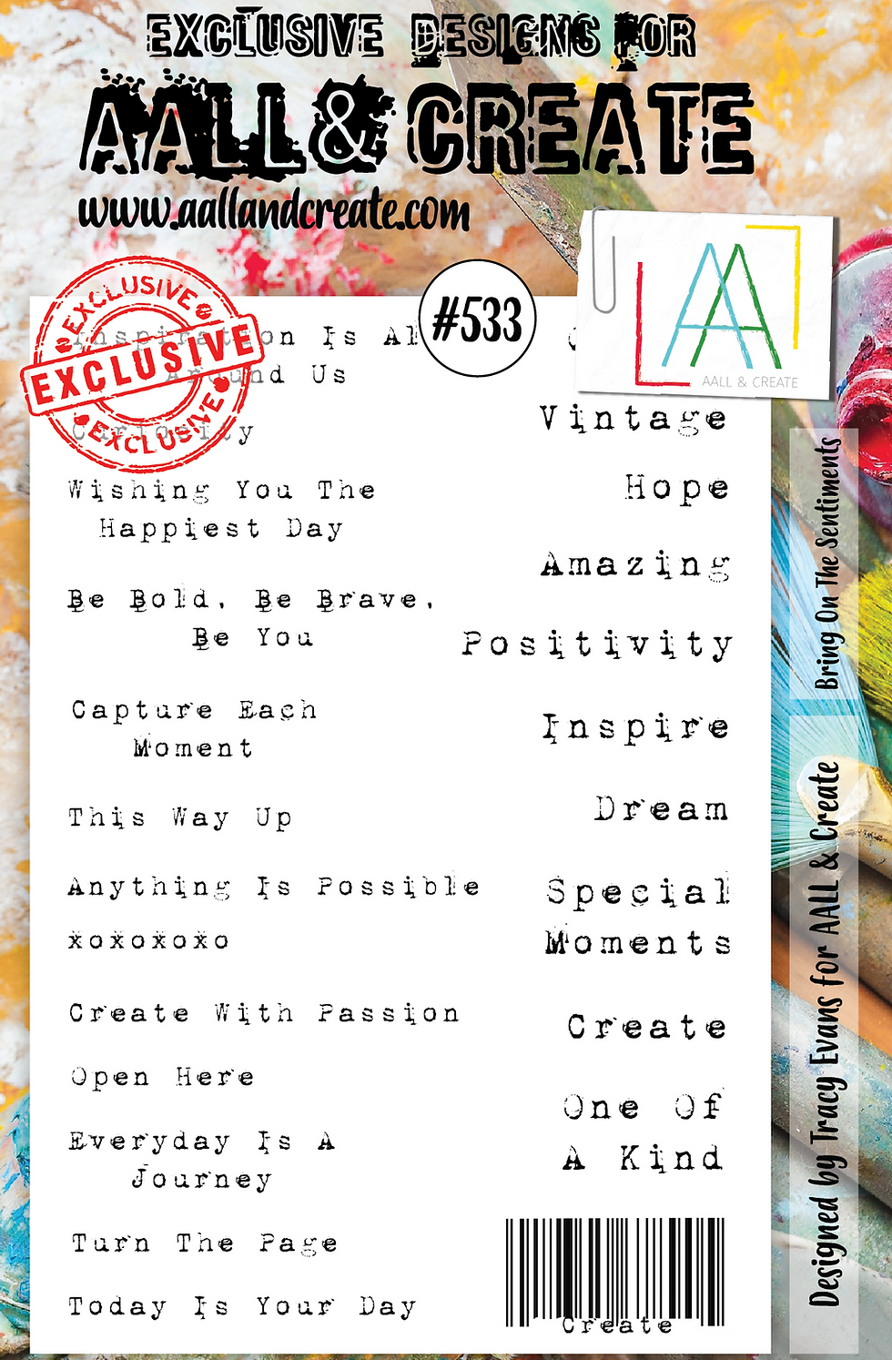 AALL and Create - Bring On The Sentiments - A5 - Designer Tracy Evans - Clear Stamp Set - #533