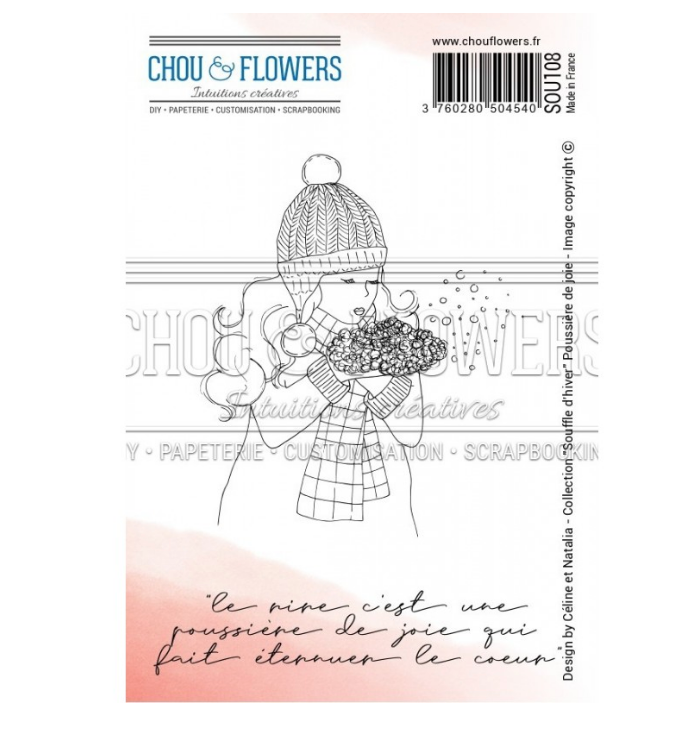 Rubber Stamp Set -  4x5 Inch - Girl With Snow - Chou and Flowers