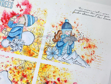 Rubber Stamp Set -  4x5 Inch - Girl With Snow - Chou and Flowers