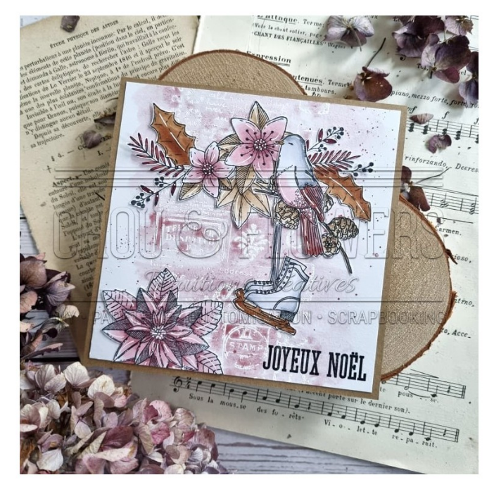 Rubber Stamp - 4x7 Inch - CHRISTMAS VINTAGE - Chou and Flowers