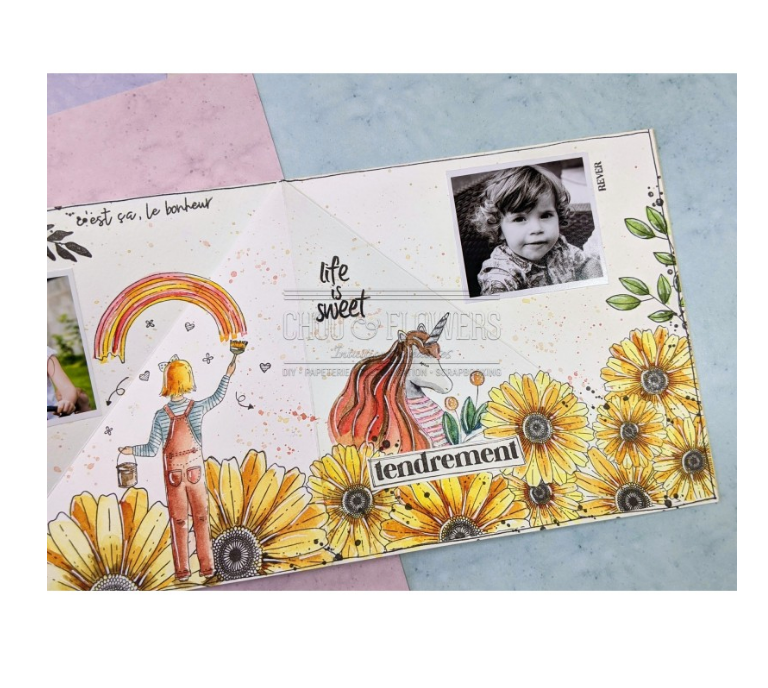 Rubber Stamp - 4x5 Inch - UNICORN - Chou and Flowers