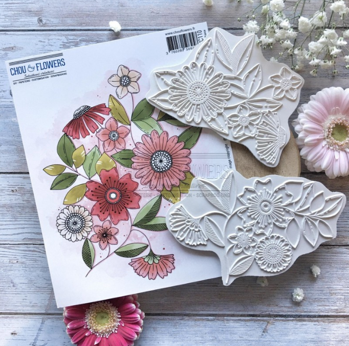 Rubber Stamp Set - 6x8 Inch - FLORAISON - Chou and Flowers