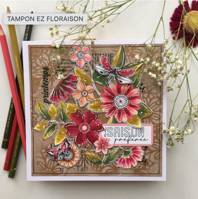 Rubber Stamp Set - 6x8 Inch - FLORAISON - Chou and Flowers