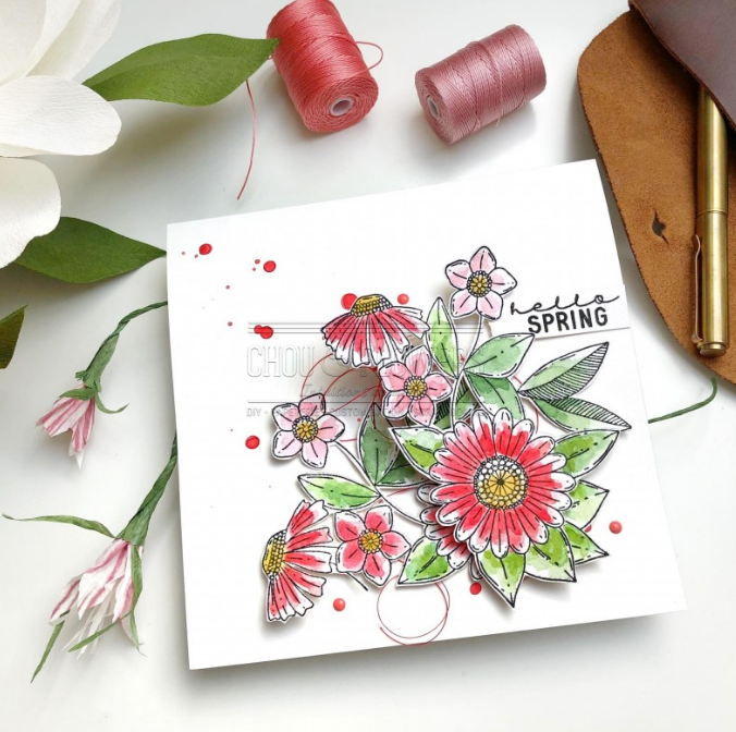 Rubber Stamp Set - 6x8 Inch - FLORAISON - Chou and Flowers