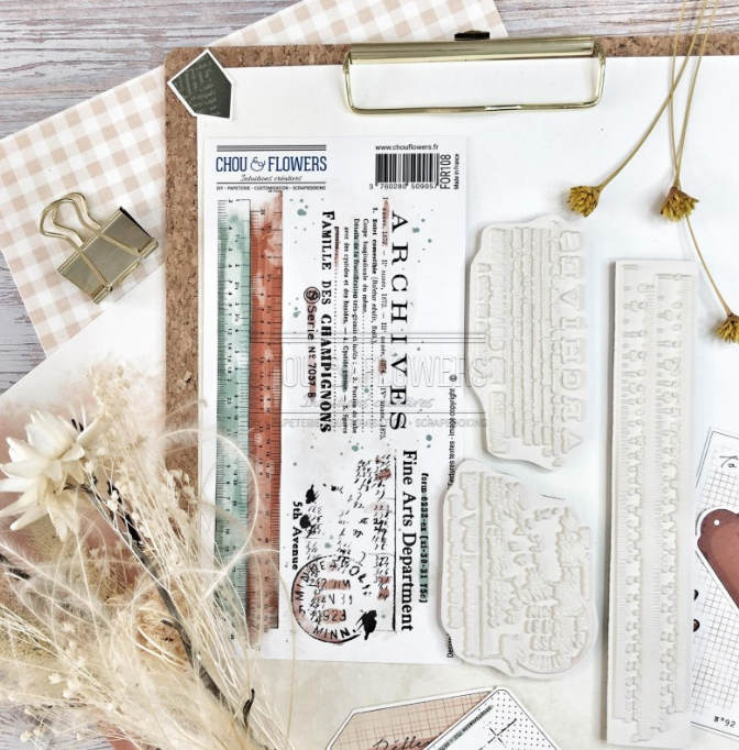 Archives / Texture - Rubber Stamp Set - 4x7 Inch - Chou and Flowers