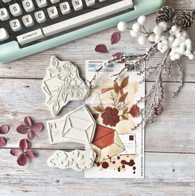 Rubber Stamp Set - 4x7 Inch - COURRIER FLEURI - Chou and Flowers