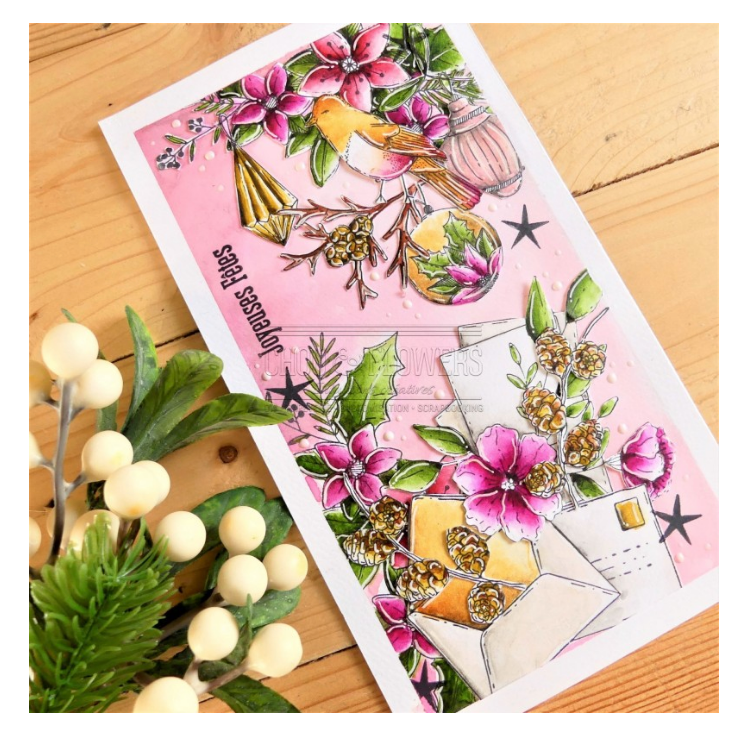 Rubber Stamp Set - 4x7 Inch - COURRIER FLEURI - Chou and Flowers