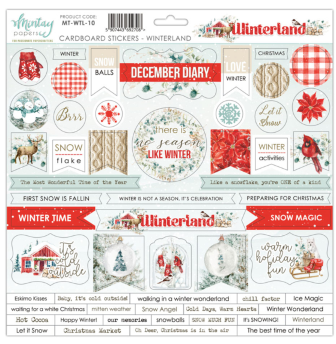 Mintay Papers - 12 X 12 Cardboard Stickers - Winterland