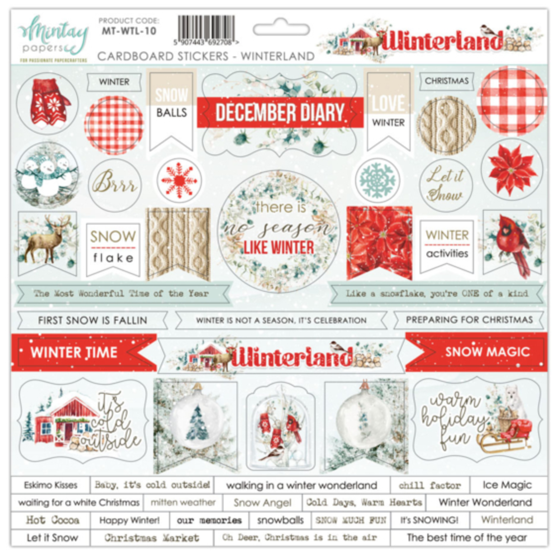 Mintay Papers - 12 X 12 Cardboard Stickers - Winterland