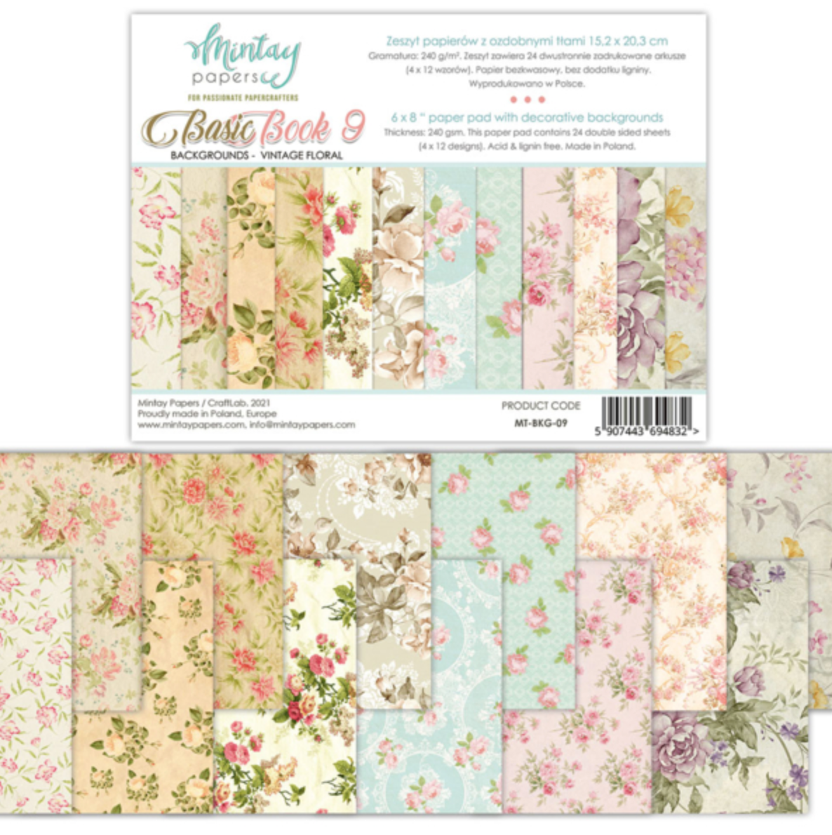Mintay Papers - 6X8 Basic Book 9 - Backgrounds Vintage Floral