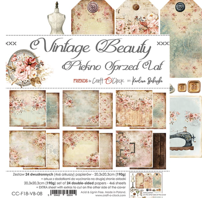 8x8 Paper Set - VINTAGE BEAUTY - Craft O Clock