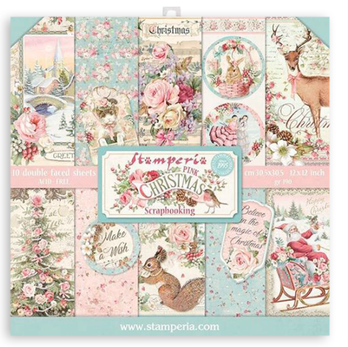 12x12 Inch - Pink Christmas - Scrapbooking Pad - Stamperia