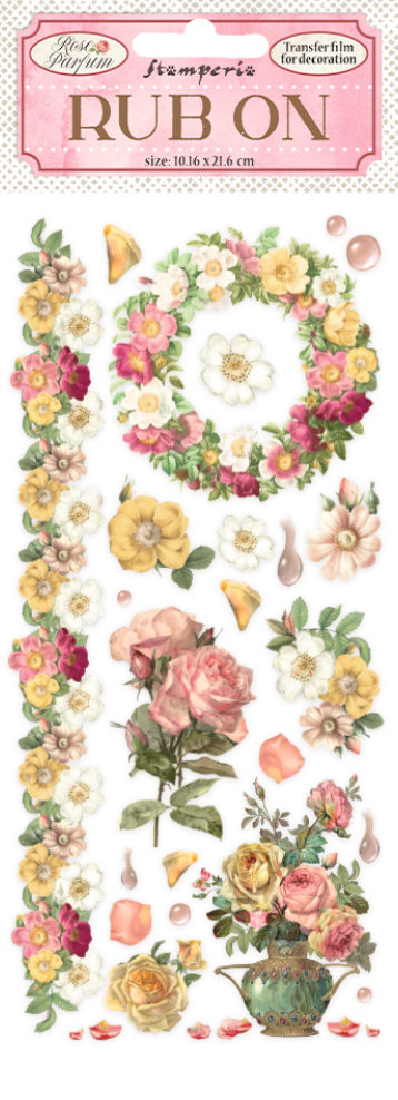 Rub On - Flowers And Garland 15 - Rose Parfum - Stamperia