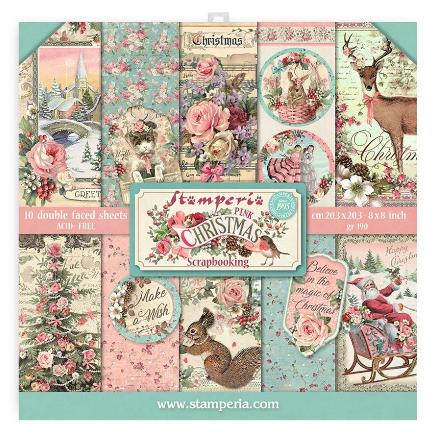 8x8 Inch - Pink Christmas - Scrapbooking Pad - Stamperia