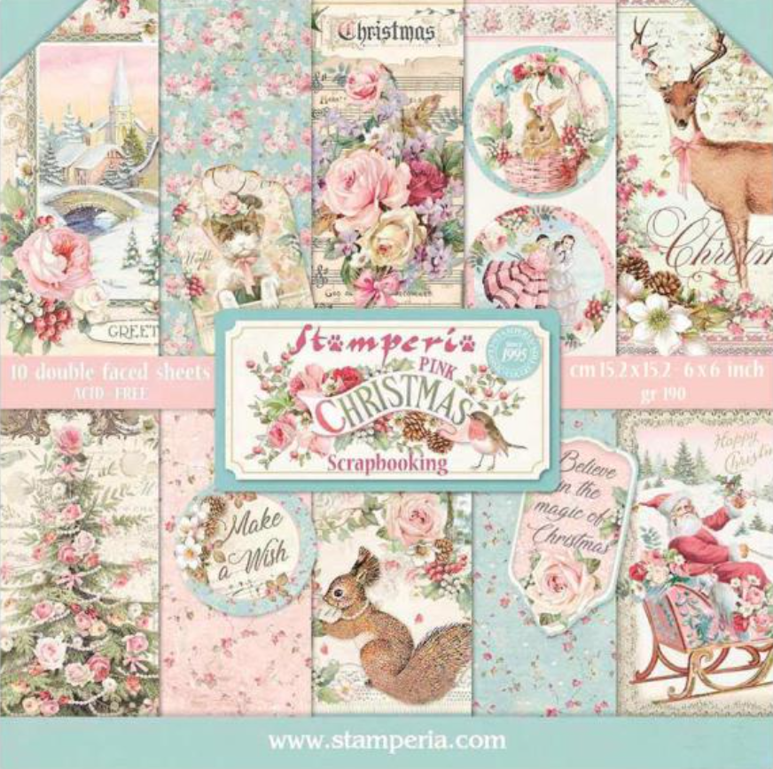 6x6 Inch - Pink Christmas - Scrapbooking Pad - Stamperia