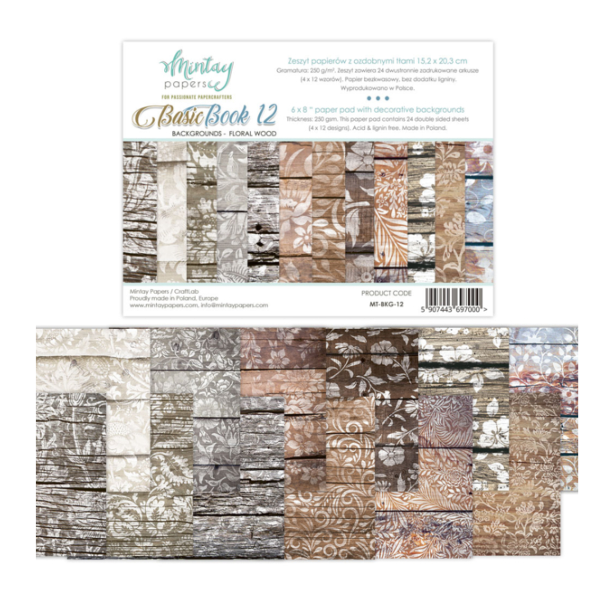 Mintay Papers - 6X8 Basic Book 12 - Backgrounds - Floral Wood