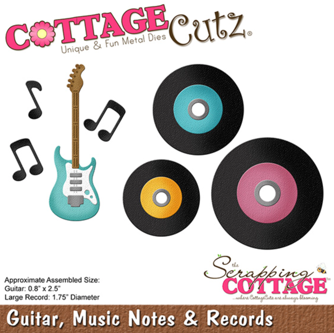 4x4 Guitar, Music Notes and Records - Die - Cottage Cutz