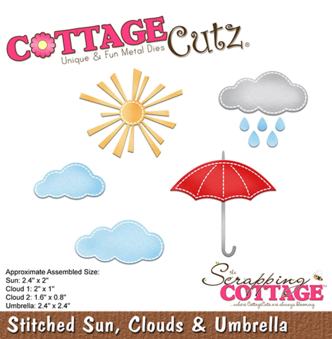 4x4 Stitched Sun, Clouds and Umbrella - Die - Cottage Cutz