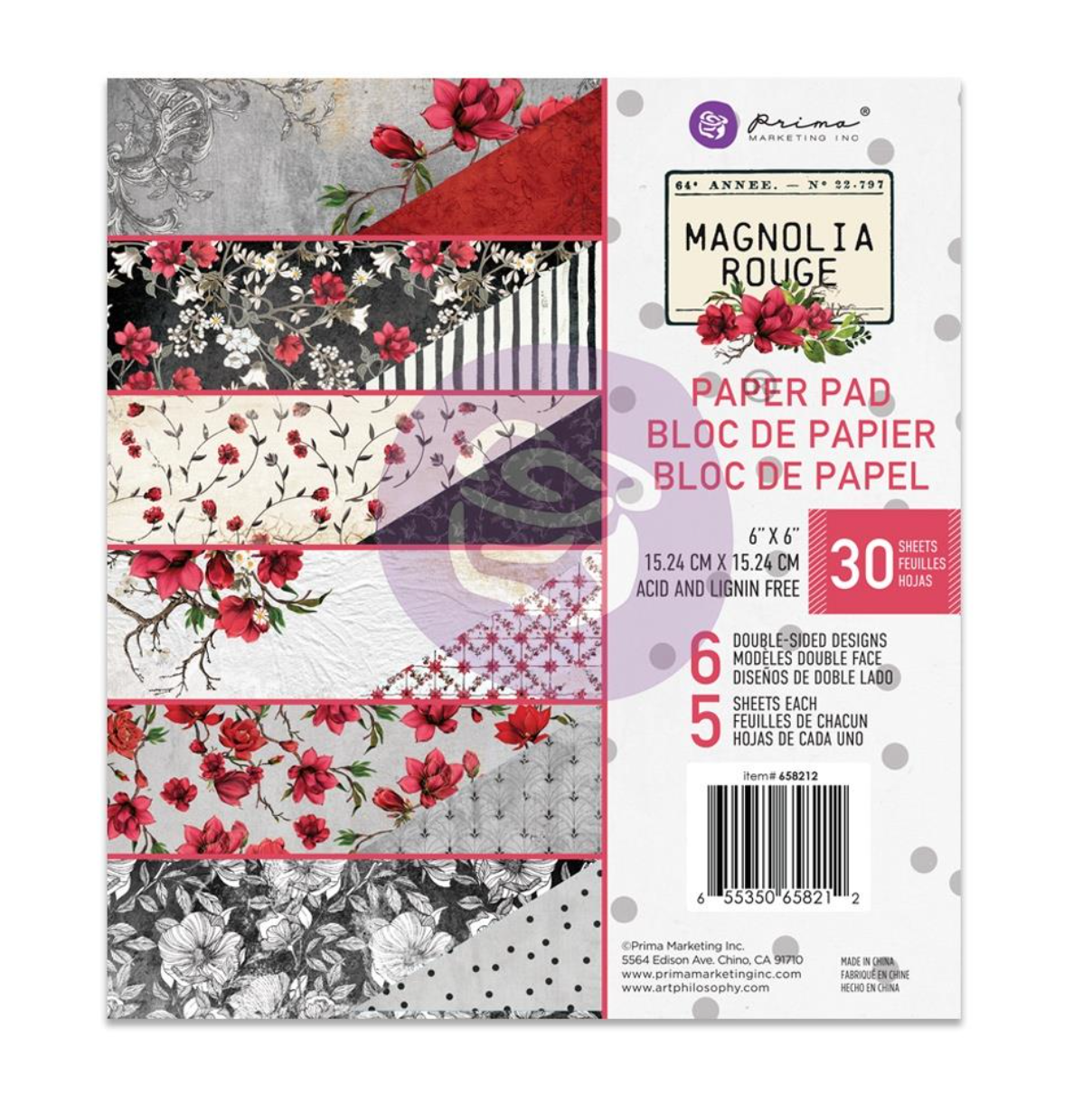6x6 Paper Pad - Magnolia Rouge - Prima Marketing - Double Sided Paper Pad - 30/Pkg