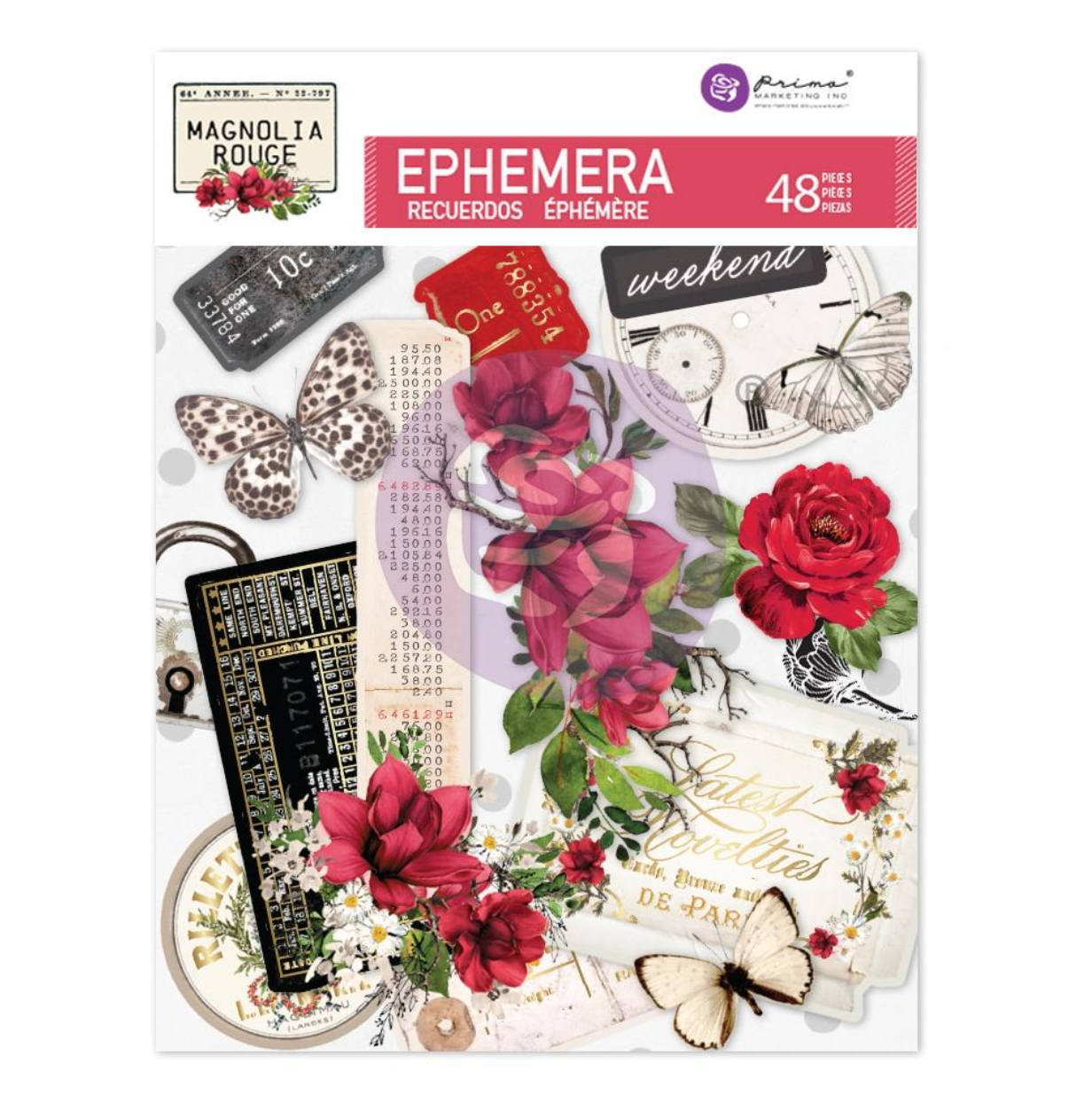Ephemera - Magnolia Rouge - Prima Marketing - With Foil Detail