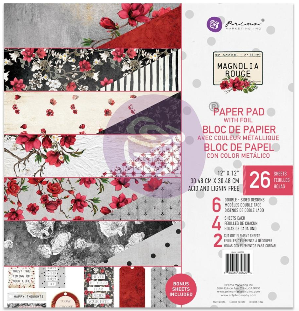 12 x 12 Paper Pad - Magnolia Rouge - Prima Marketing - Double Sided Paper Pad - 26/Pkg