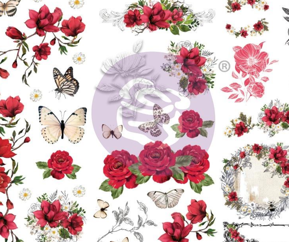 Rub-On Transfers - Magnolia Rouge - Prima Marketing - 6x12 Inch - 3/Sheets