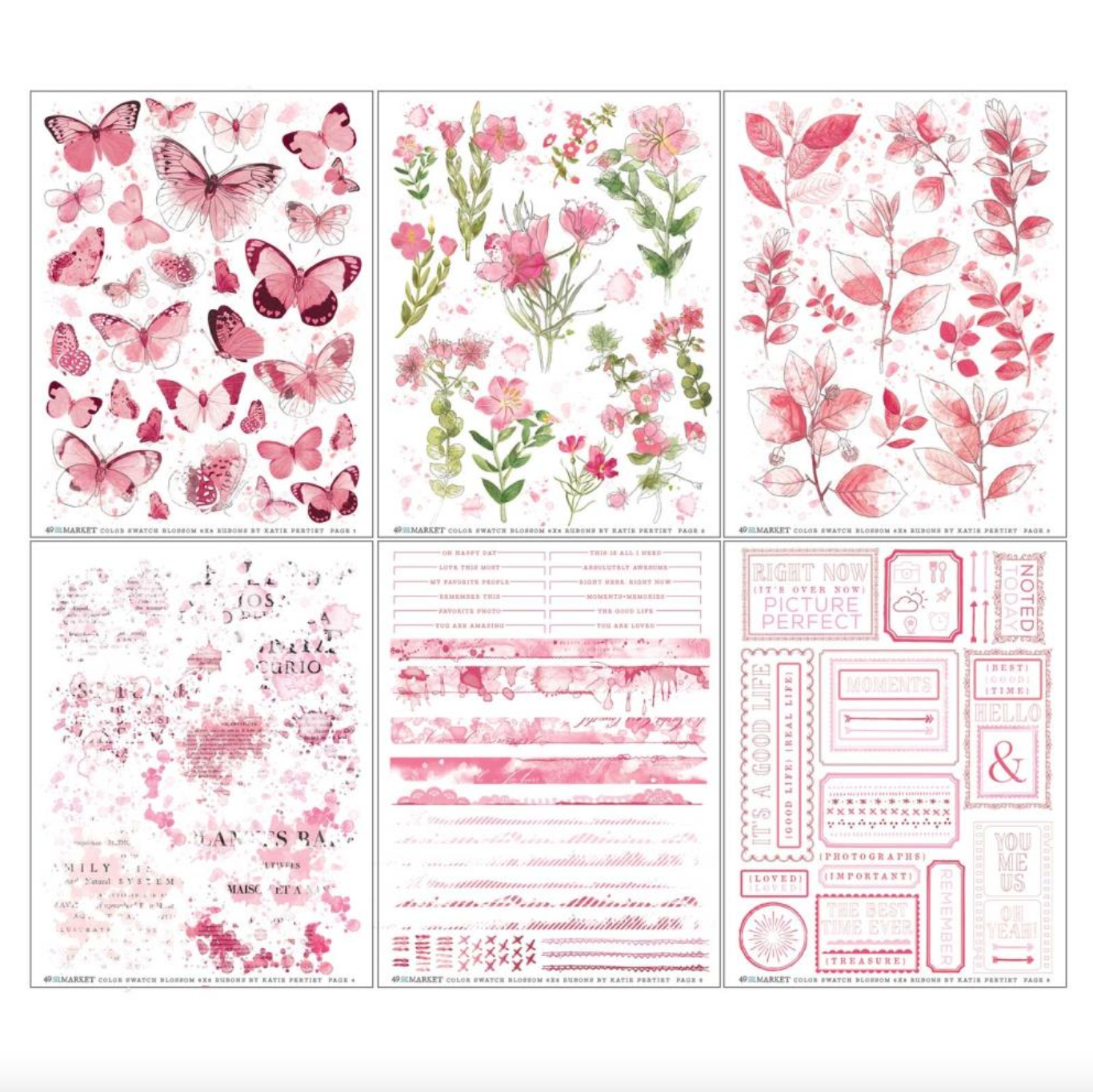 Color Swatch - Blossom Rub-Ons 6x8 - 6 Sheets - 49 and Market