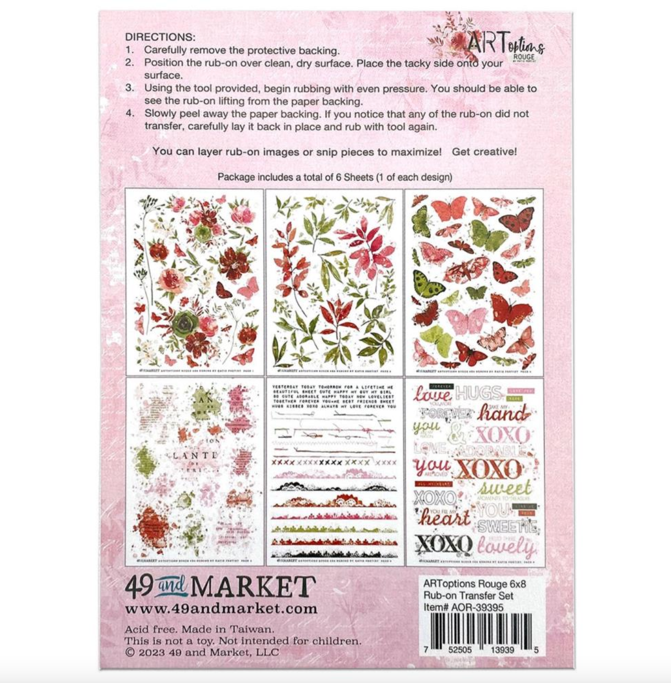 Art Options - Rouge - Rub-Ons 6x8 - 6 Sheets - 49 and Market