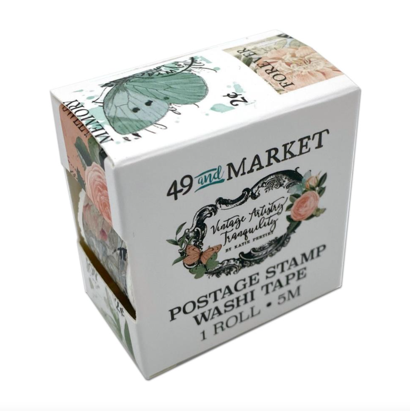 Washi Tape Roll - Postage Stamp - Vintage Artistry Tranquility - 49 And Market