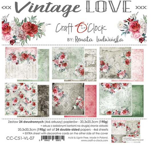 8 x 8 Inch - VINTAGE LOVE - Craft O Clock