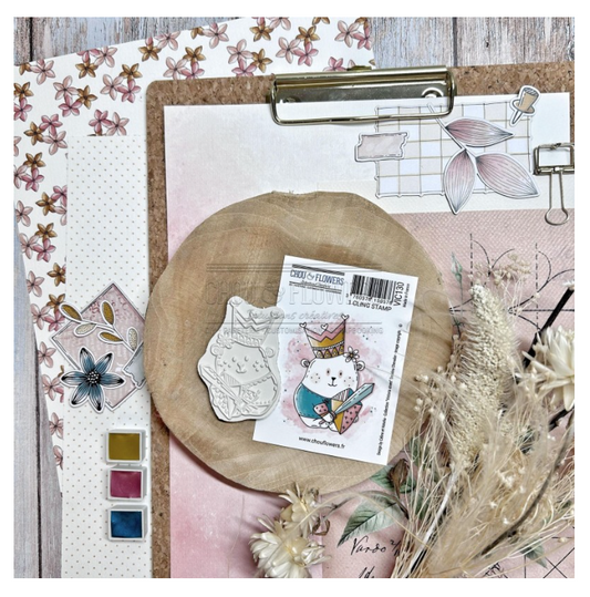 Doudou Chevalier - Stamp - 2.5 x 1.5 inch - Chou and Flowers