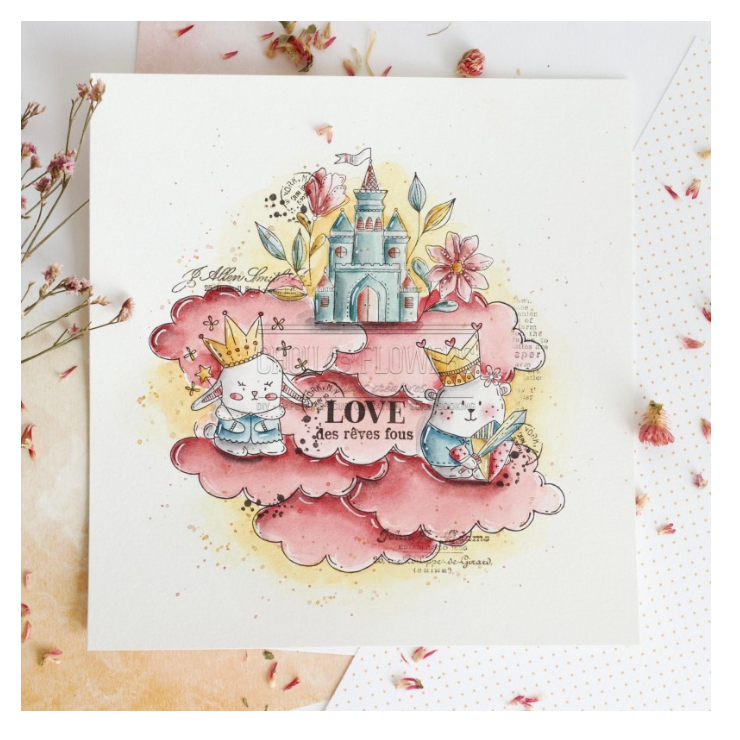 Doudou Chevalier - Stamp - 2.5 x 1.5 inch - Chou and Flowers