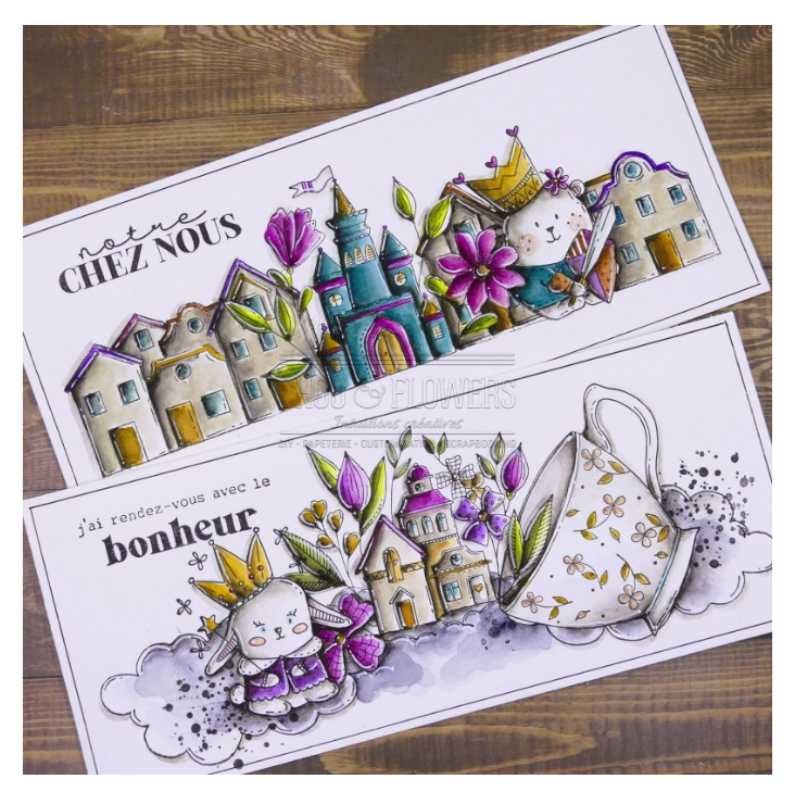 Doudou Chevalier - Stamp - 2.5 x 1.5 inch - Chou and Flowers