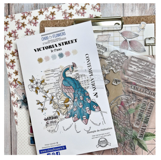 The Peacock / Le Paon - Clear Stamp Set - Chou and Flowers