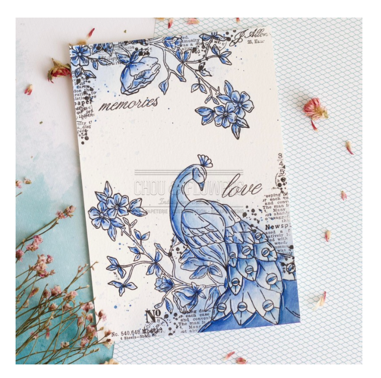 The Peacock / Le Paon - Clear Stamp Set - Chou and Flowers