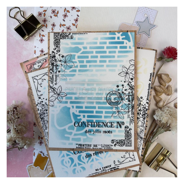 Brick Wall / Mur De Briques - Stencil - Chou and Flowers