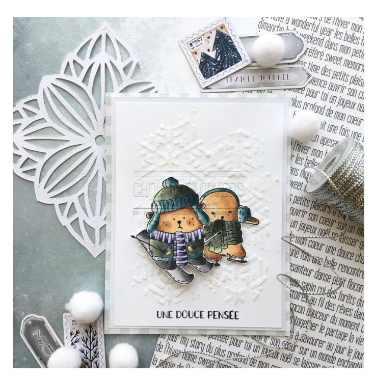 Doudou on Skiers - Rubber Stamp - Chou and Flowers