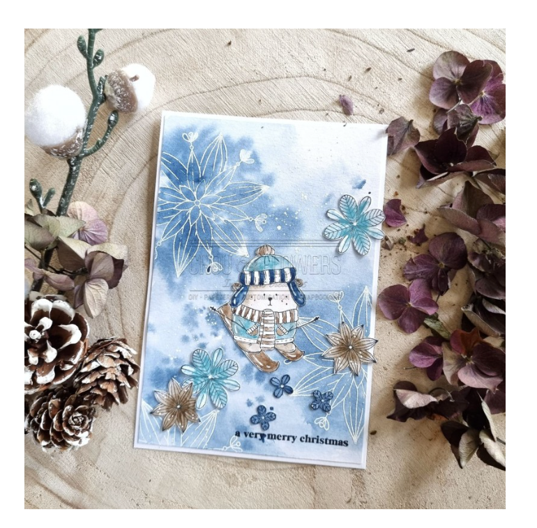 Doudou on Skiers - Rubber Stamp - Chou and Flowers